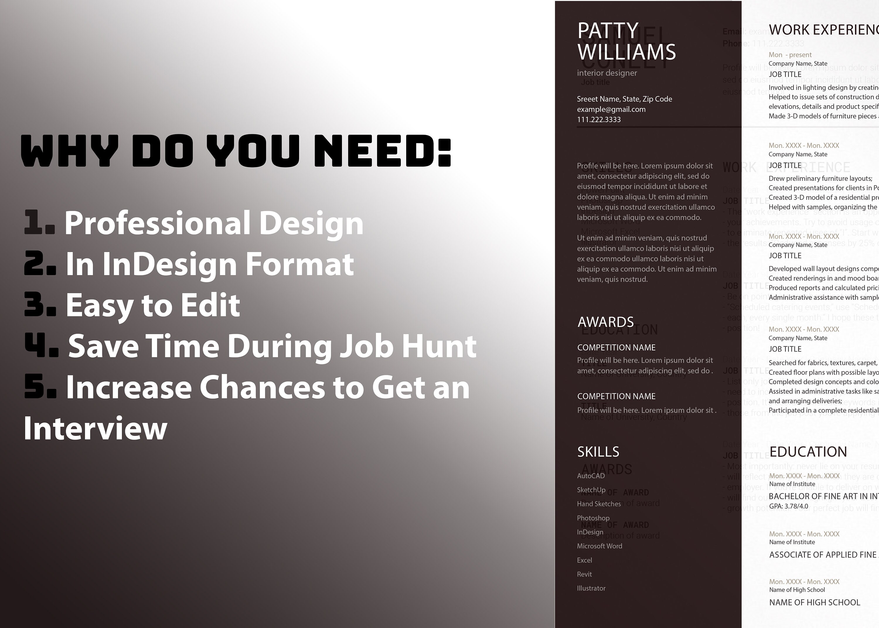 Interior Design Resume Template in Indesign, Creative Resume Template ...