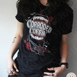 CORRODED COFFIN Band Logo Shirt Unisex T Shirt Gift Ideas Metal 80s Bats Inspired Cosplay