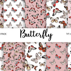 Aquarell Schmetterling Nahtloses digitales Papier, rosa roter Schmetterling, Frühling Ostern Scrapbook Pack Planer Handwerk Digitaler Download, 14x14 JPG