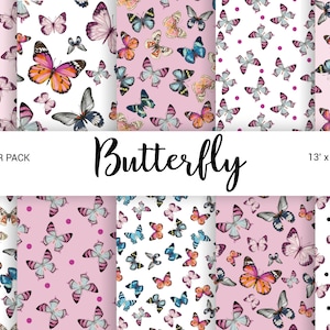 Aquarell Schmetterling Nahtloses digitales Papier, Rosa Schmetterling Muster, Frühling Ostern Scrapbook Pack Planer Handwerk Digitaler Download, 13x13 JPG