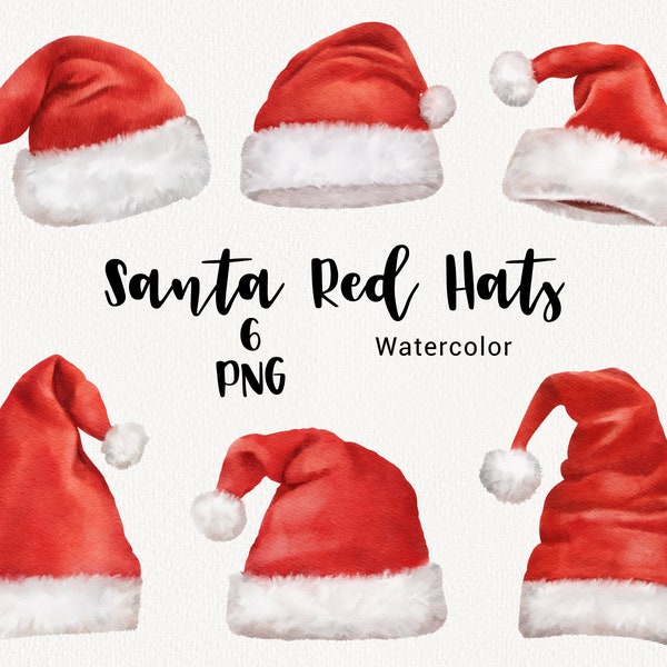 Santa Red Hats clipart, Watercolor Christmas clipart, Winter Holiday Cute Decor, Scrapbooking and card making set, Commercial use PNG