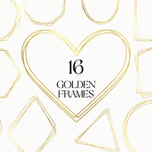 Goldrahmen Clipart, Geometrische goldene Rahmen, Goldfolie Polygonale Rahmen, Hochzeitseinladung, sofortiger Download, kommerzielle Nutzung PNG