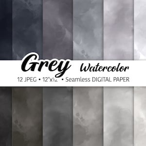 Grey Watercolor Digital Paper Pack, Abstract Watercolor Background, Seamless Pattern, Dark Black tones, Soft Gray Textures, JPEG files