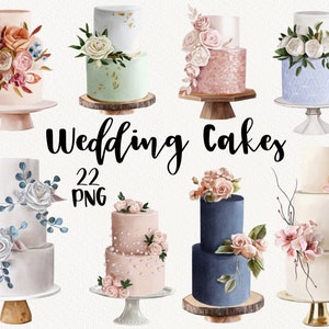 Clipart de mariage aquarelle, gâteau de mariage, gâteaux floraux, mariée Clip art, boulangerie alimentaire, gâteau d'anniversaire, éléments de mariage, bonbons imprimable, PNG