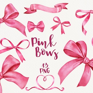 Aquarell Pink Bögen Clipart. Handbemalt. Seidenschleife, romantisch, Zitat Poster, Schleife, Einladungen, Grußkarte, Kommerzielle Nutzung PNG