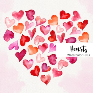 Aquarela Valentine Heart Clipart, cartão de convite do dia dos namorados, coração de amor, clipart de casamento, designs de sublimação, download instantâneo PNG