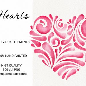 Valentine's Day Clipart, Watercolor Hearts Love Clip Art, Cute Red ...