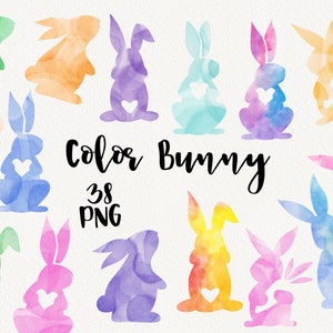 Frohe Osterhase Clipart, Aquarell Frühling Clip art, Süße Hasen, Regenbogen Pabbit, Farbe handgezeichnet, Kartenherstellung Set kommerzielle Nutzung, PNG