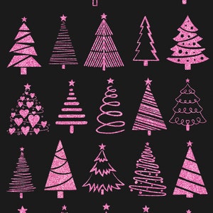 Pink Glitter Christmas Tree Clipart, Trees Doodles, Winter Holiday ...