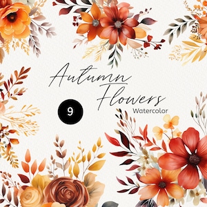 Aquarelle fleur Clipart, Automne Automne Floral, Bouquet préfabriqué, Illustration Boho, Invitation de mariage, Graphiques modernes, Téléchargement instantané PNG