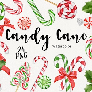 Aquarel Candy Cane Clipart, Kerst illustraties, Kerst Snoep, Wintervakantie clipart, planner, scrapbooking, Instant Download PNG