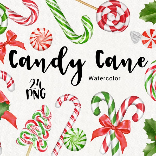 Aquarelle Candy Cane Clipart, clipart de Noël, bonbons de Noël, clipart de vacances d’hiver, planificateur, scrapbooking, téléchargement instantané PNG