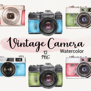 Akwarela Vintage Aparat Fotograficzny Clipart, Malowany Ręcznie Kolorowy Aparat Fotograficzny, Podróż Clipart, Fotografia Cyfrowe Logo, Natychmiastowe Pobieranie PNG