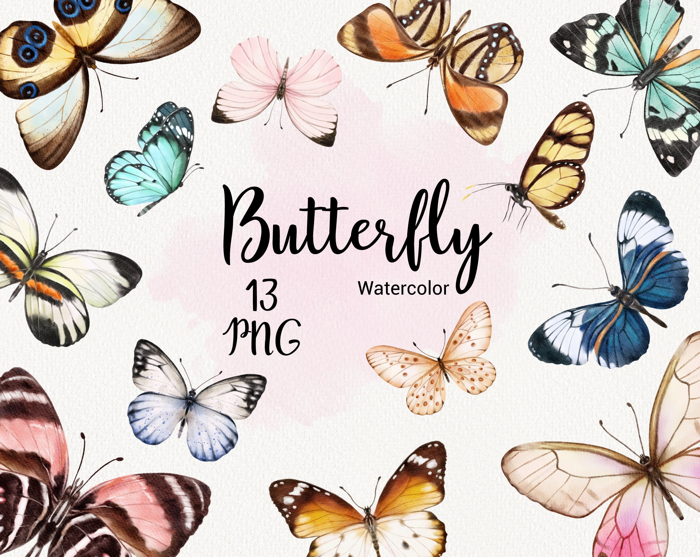 Watercolor Butterfly Clipart Summer Clip Art Romantic - Etsy