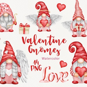 Valentijnsdag Kabouters Clipart, Aquarel liefde Kabouter en Rood Hart clip art, Cute Angels, Cupido, Scandinavische, Wedding Invitation Planner PNG