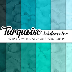 Turquoise Watercolor Digital Paper Pack, Teal tones, Abstract Watercolor Background, Seamless Pattern, Scrapbooking Textures, JPEG files