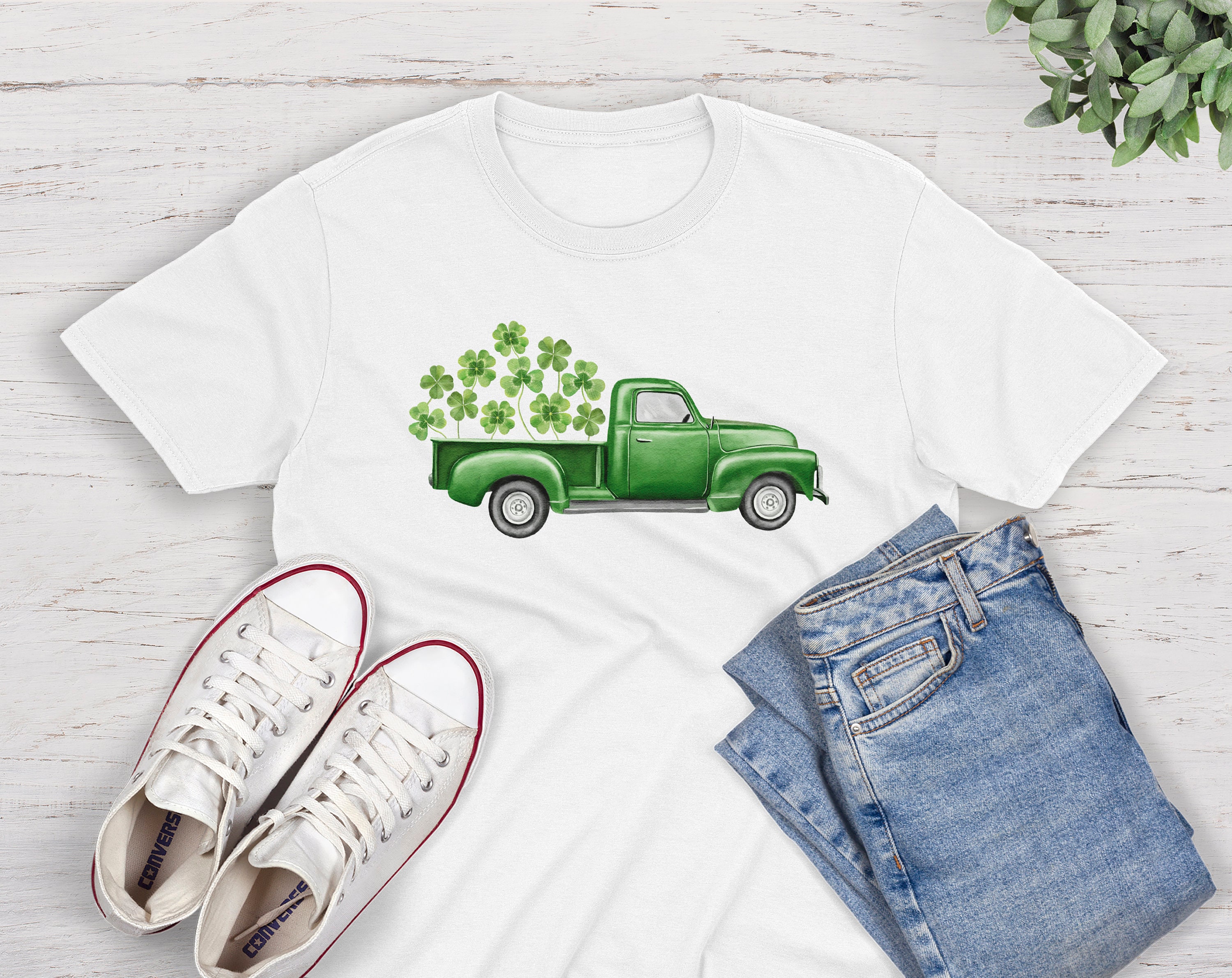 Watercolor St Patrick's Day Clipart, Vintage Green Truck, Cute Gnome ...