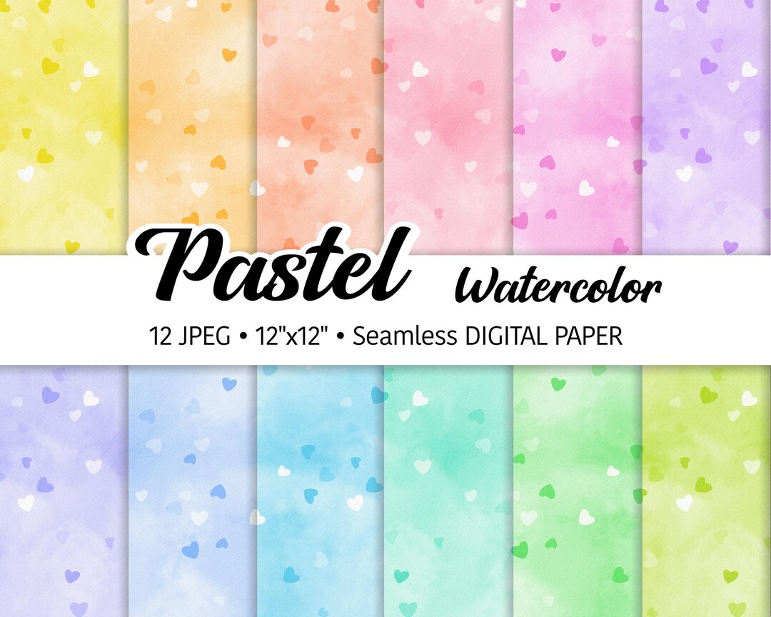 Heart Watercolor Digital Paper Pack, Pastel Love Background, Valentines ...