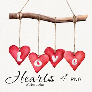 Valentinstag Clipart, Aquarell Liebe Clip Art, Baum mit roten Herzen, Valentinstag, Hochzeit Clipart, sofort Download, kommerzielle Nutzung PNG