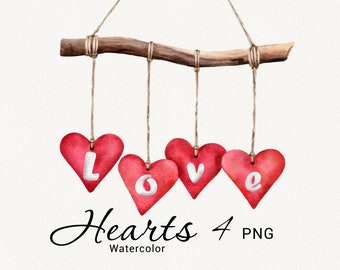Clipart de dia dos namorados, clipart de amor em aquarela, árvore com corações vermelhos, dia dos namorados, clipart de casamento, download instantâneo, uso comercial png