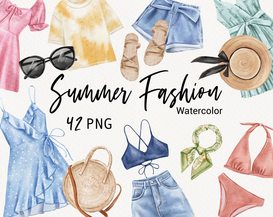 Watercolor Fashion Summer Clipart, Women Clothing, Beach Clip Art
