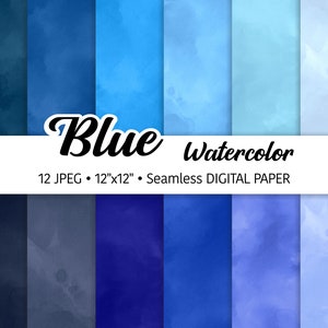 Watercolor Blue Digital Paper Pack, Abstract Watercolor Background, Seamless Pattern, Ocean Navy Tones, Soft Texture Scrapbooking JPEG files