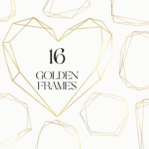 Goldrahmen Clipart, Geometrische goldene Rahmen, Goldfolie Polygonale Rahmen, Hochzeitseinladung, sofortiger Download, kommerzielle Nutzung PNG