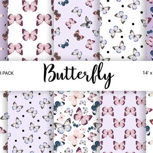 Aquarell Schmetterling Nahtloses digitales Papier, Violetter Schmetterling, Frühling Ostern Scrapbook Pack Planer Basteln Digitaler Download, 14x14 JPG
