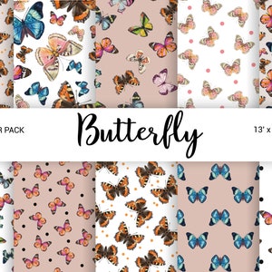 Aquarell Schmetterling Nahtloses digitales Papier, Beige Schmetterling, Frühling Ostern Scrapbook Pack Planer Handwerk Digitaler Download, 13x13 JPG