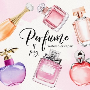 Clipart de perfume de acuarela, Botellas de perfume, Planner Girl Clip art, Moda, Clipart de belleza, Día de San Valentín, Invitaciones de boda, PNG, DIY