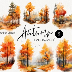 Aquarel landschappen clipart, herfst herfst bosboom, bos, beeldende kunst, huwelijksuitnodiging, Instant Download, commercieel gebruik, png