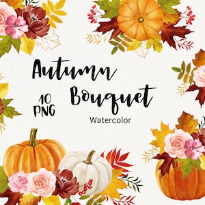 Aquarelle automne clipart, clipart citrouille, automne Thanksgiving, décoration de bouquets de légumes, téléchargement immédiat, sublimation PNG