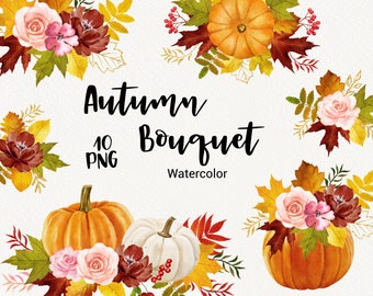 Watercolor Autumn Clipart, Pumpkin clip art, Fall Thanksgiving, Bouquets Vegetable Decoration, Instant Download, Sublimation design PNG