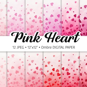 Herz Ombre Aquarell, rosa Hintergrund Digital Paper Pack, Rote Liebestöne, Printable Scrapbooking Papier Valentinstag Design JPEG