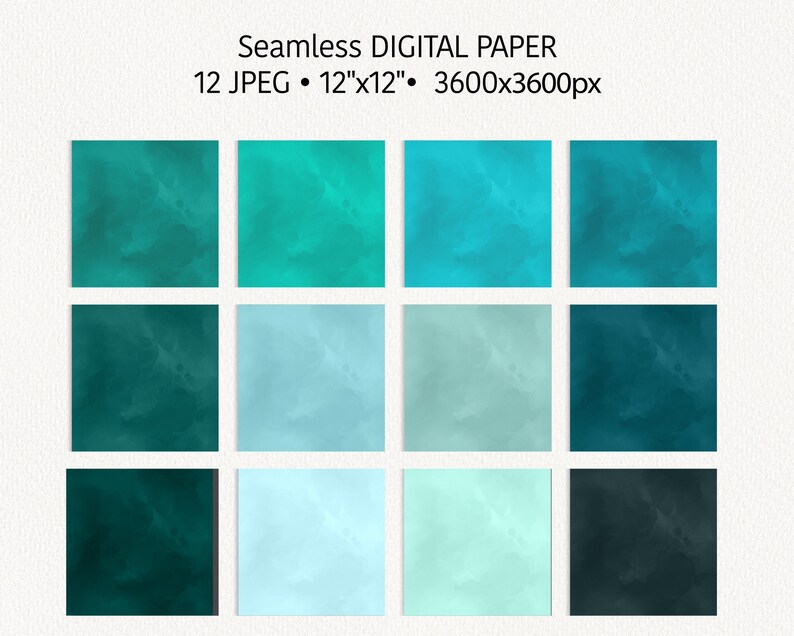Turquoise Watercolor Digital Paper Pack, Teal Tones, Abstract ...