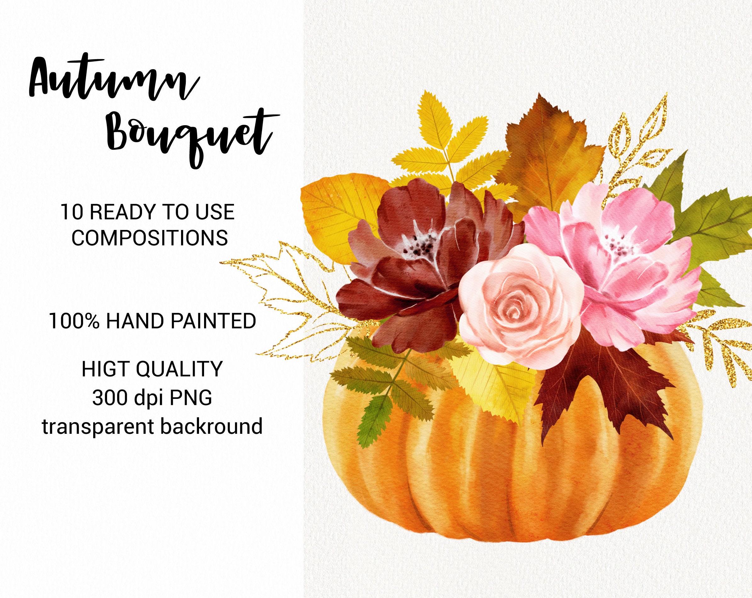 Watercolor Autumn Clipart Pumpkin Clip Art Fall - Etsy