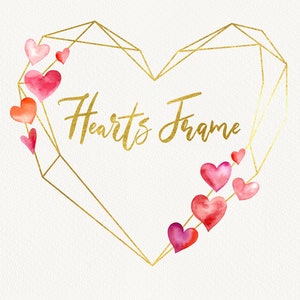 Clipart de guirlanda de coração em aquarela, moldura de cartão de dia dos namorados, clipart de férias de casamento, moldura de coração de amor pintada à mão PNG DIY