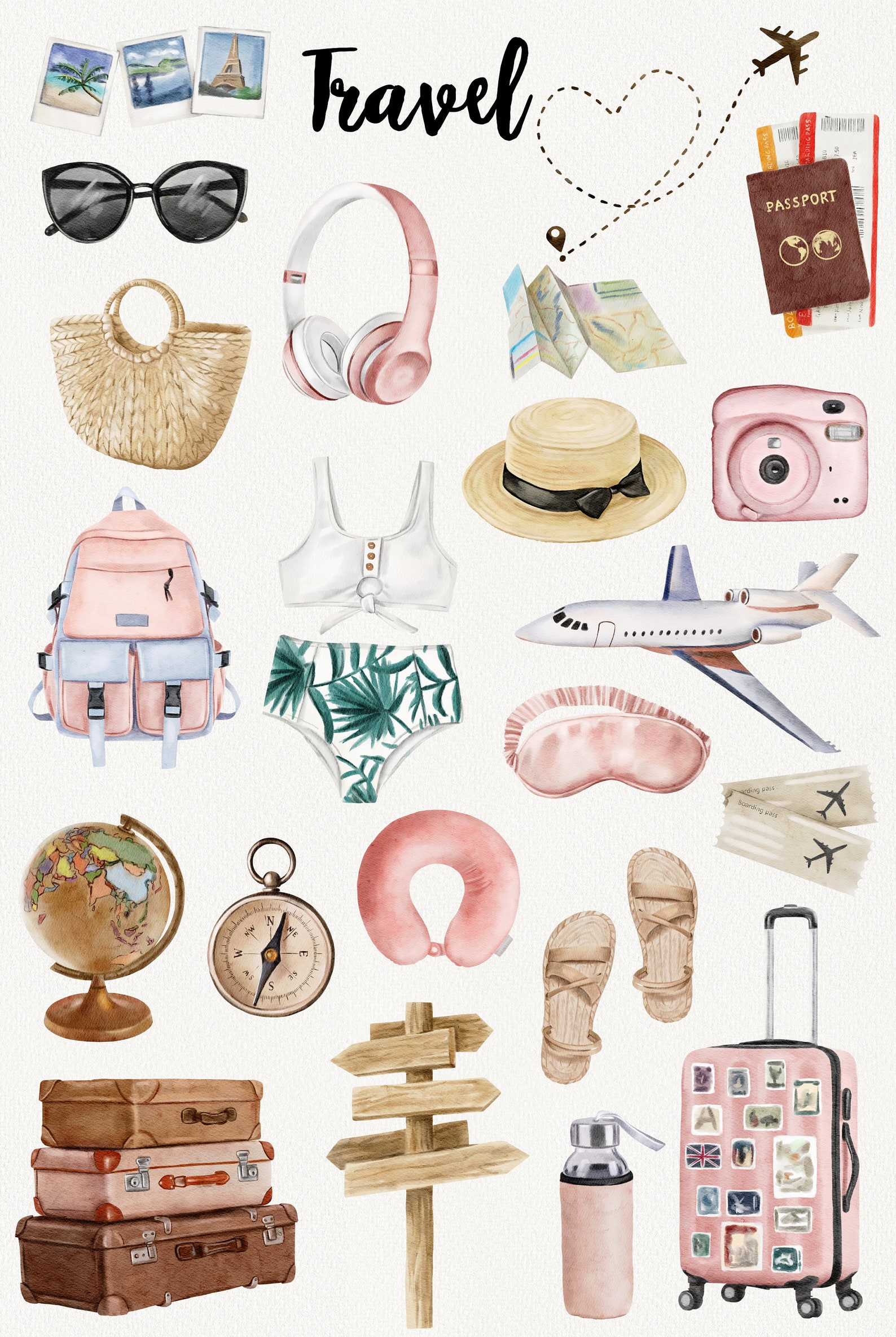 Watercolor Travel Clipart Fashion Girl Clip Art Summer - Etsy