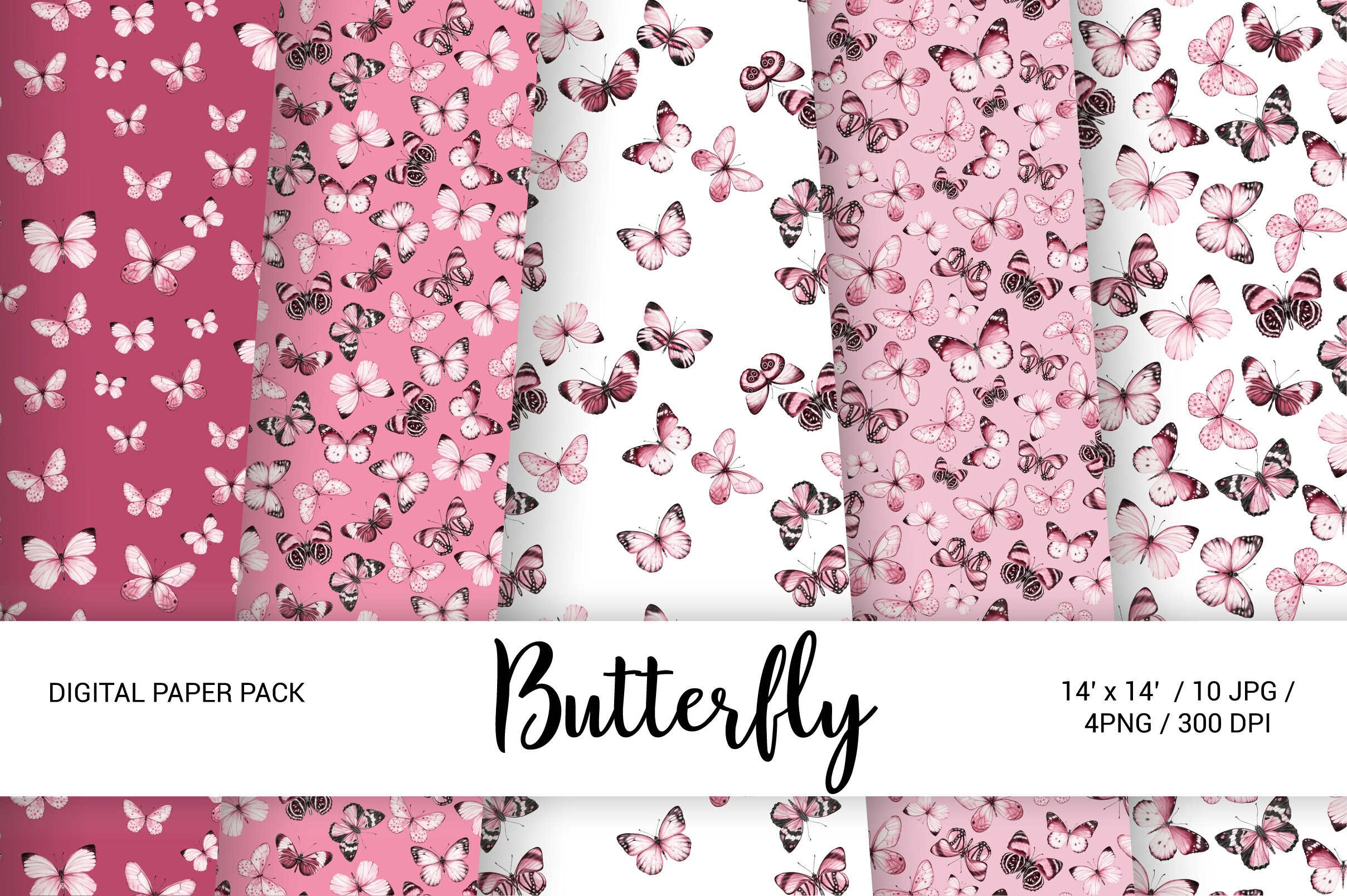Watercolor Butterfly Seamless Digital Paper, Summer Scrapbook Pink ...