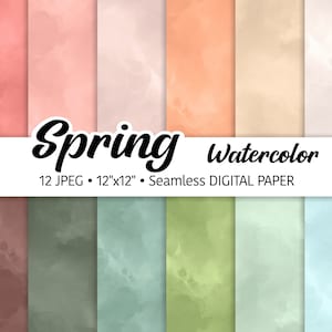 Spring Watercolor Digital Paper Pack, Abstract Watercolor Background, Seamless Pattern, Easter tones, Soft Texture, Scrapbooking JPEG files