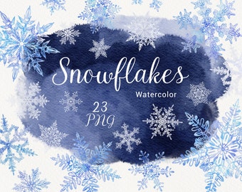 Watercolor Snowflakes Clipart, Christmas Snow clip art, Holiday winter decorations, Blue Flake, Wedding Invitation, Baby Shower, PNG