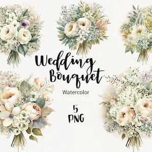 Watercolor Wedding Clipart, Bride White Bouquet, Floral, Wedding Flowers, Bride Clip art, Cute Wedding Elements Printable, PNG