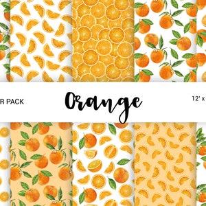 Aquarel sinaasappelen digitaal papier, naadloze patronen, sinaasappelen fruit clipart, citrus, uitnodiging bruiloft Citrus Scrapbook 12''x12'' JPG