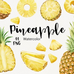 Clipart di ananas ad acquerello, clipart di frutta tropicale, estate, dipinto a mano, invito di nozze, stampabile, album di ritagli, download immediato PNG