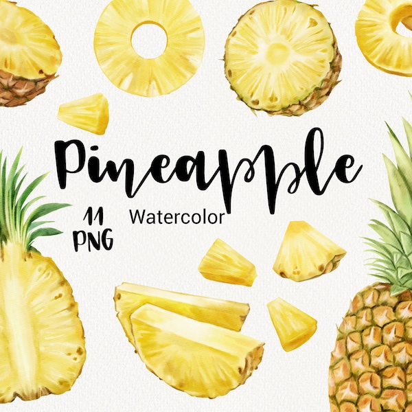 Aquarell Ananas Clipart, Tropische Früchte ClipArt, Sommer, Handgemalt, Einladung Hochzeit, Druckbar, Scrapbook, direkter Download PNG