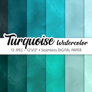 Turquoise Watercolor Digital Paper Pack, Teal tones, Abstract Watercolor Background, Seamless Pattern, Scrapbooking Textures, JPEG files
