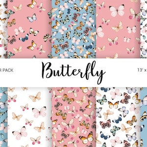 Aquarell Schmetterling Nahtloses digitales Papier, Frühlings-Ostern-Scrapbook-Papierpackung, Basteln, Planer, digitaler Download, 14x14 JPG