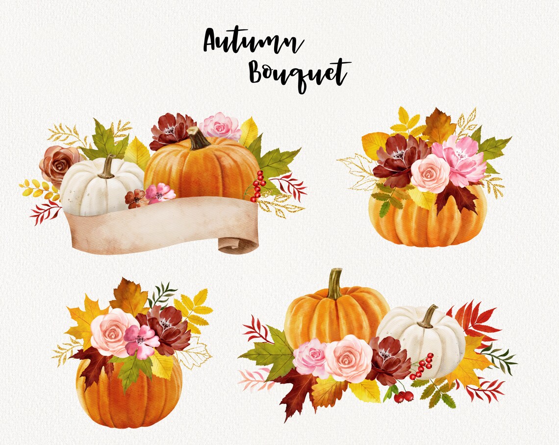 Watercolor Autumn Clipart Pumpkin Clip Art Fall - Etsy