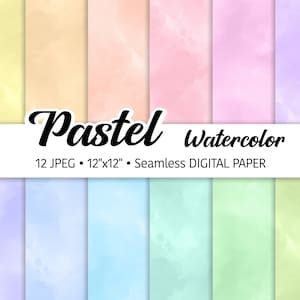 Pastel Watercolor Digital Paper Pack, Abstract Watercolor Background, Seamless Pattern, Soft Rainbow tones, Brush, Textures, JPEG files