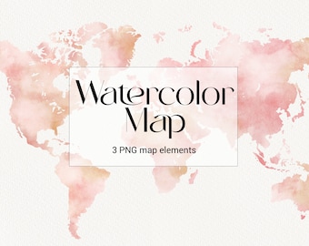 Watercolor World Map Clipart, Travel, Blush World Map, Continents clip art, Wedding invitation, instant download, Commercial Use, PNG